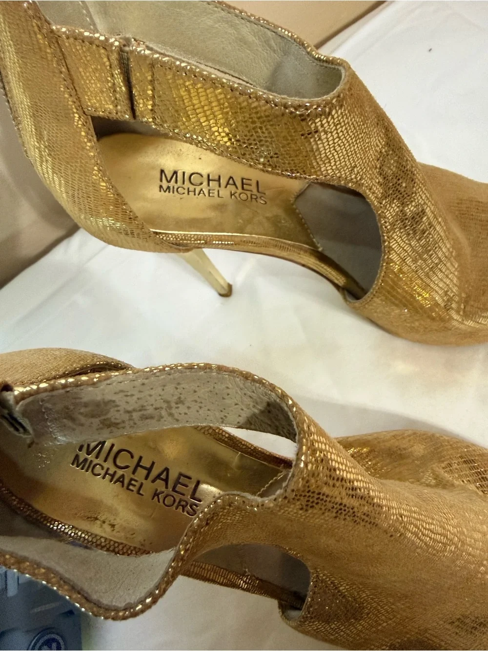 Michael Kors Gold Peep-Toe Metallic Heels